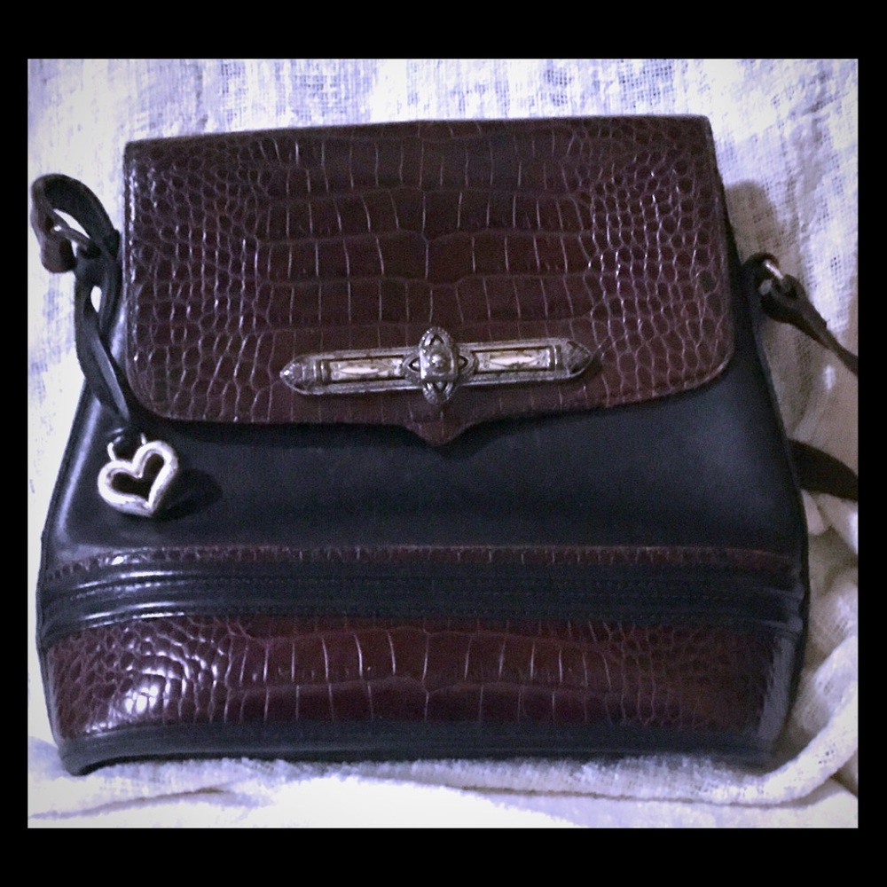 Classic Black Leather with Brown Croc Brighton Bag